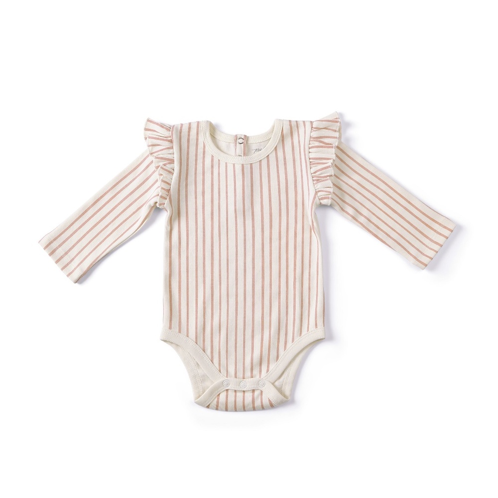 Pehr Stripes Away Ruffle Onesie - Petal (size 0-3 mo)
